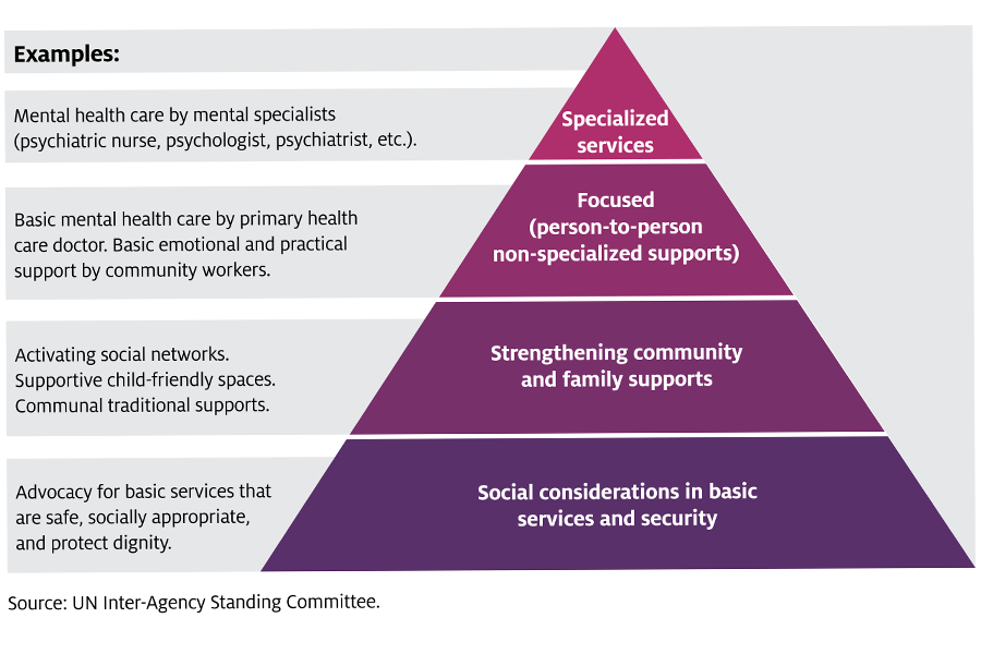 A figure featuring a triangle with text explaining the concept of the pyramid of care.